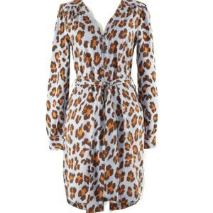 W118 Walter Baker Sz XS Gray Brown Multi Animal Belt Hook Polyester Dress